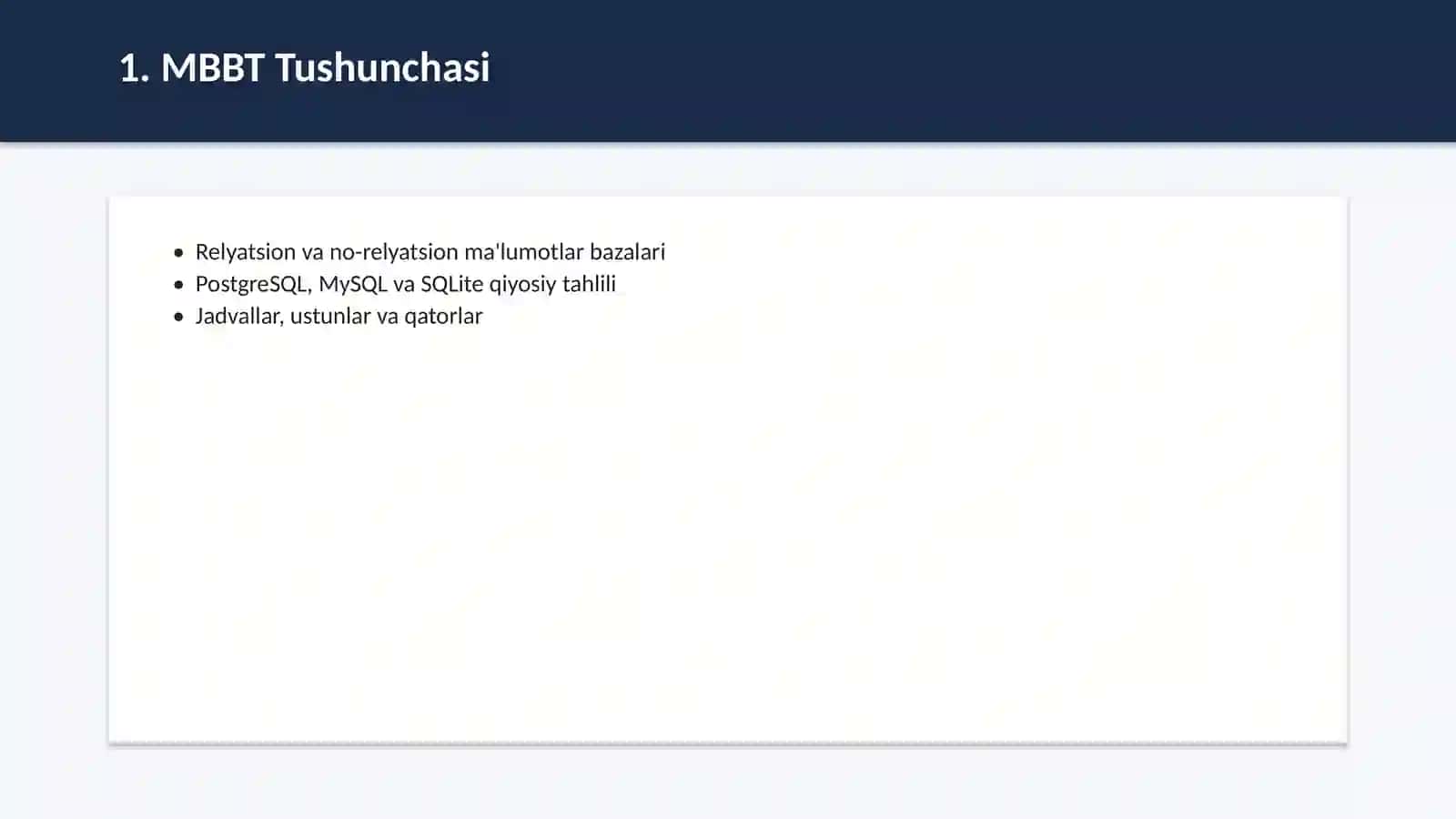 Ma'lumotlar bazasi va SQL asoslari 2