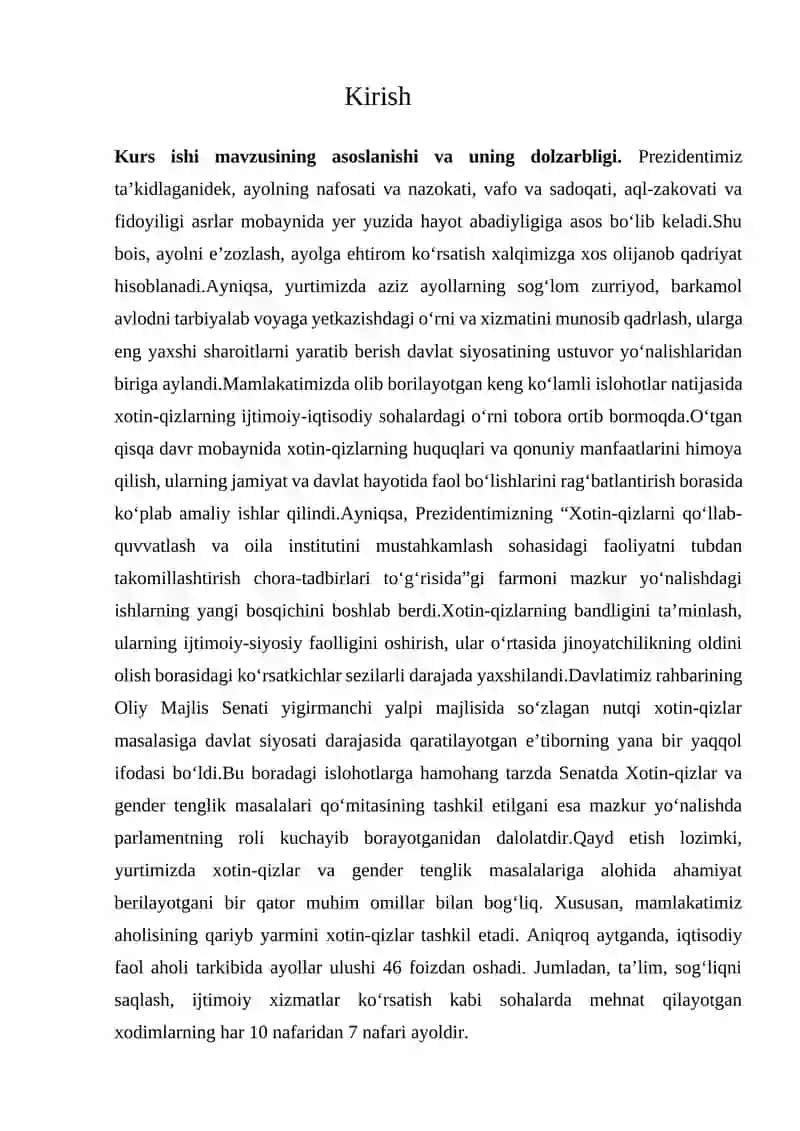 O’ZBEK JAMIYATIDAGI GENDER TENGLIGI RIVOJLANISHI ISTIQBOLLARI 2