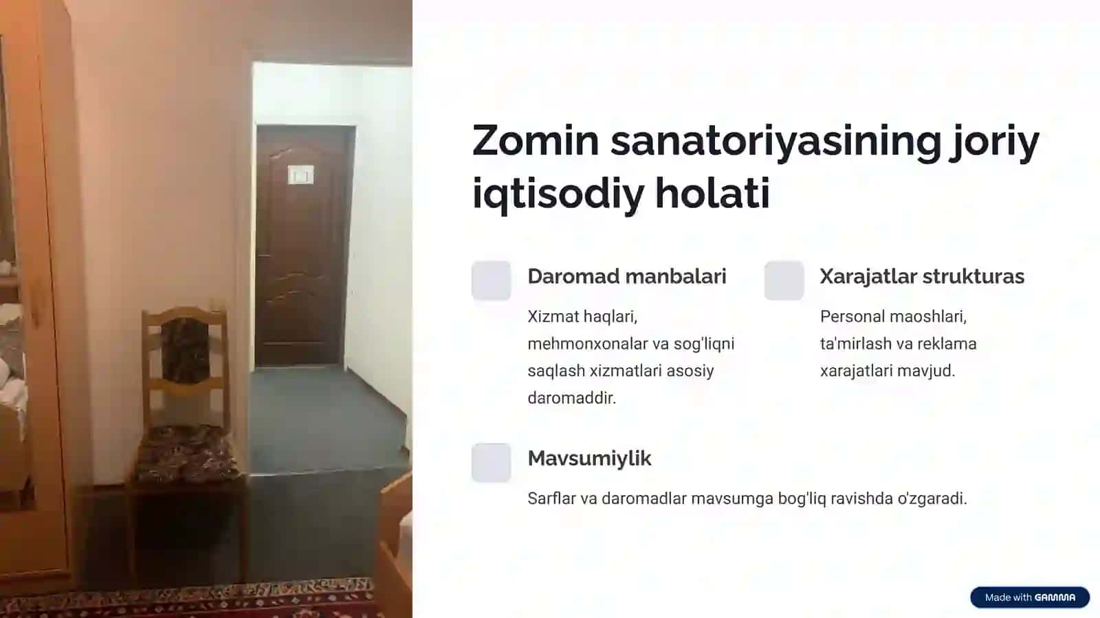 Zomin sanatoriyasining iqtisodiy barqarorligi 2