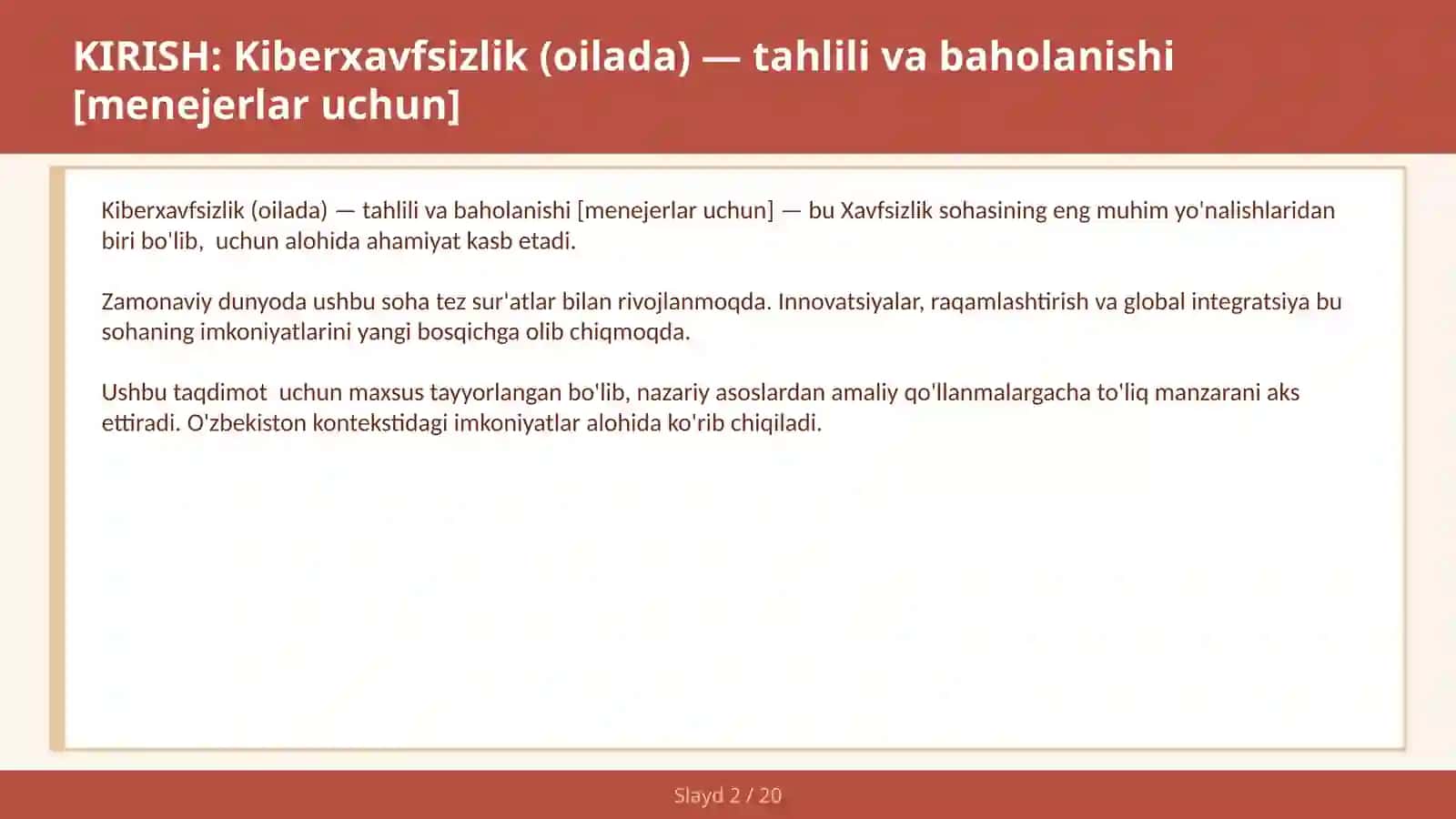 KIBERXAVFSIZLIK (OILADA) — TAHLILI VA BAHOLANISHI [MENEJERLAR UCHUN] 2