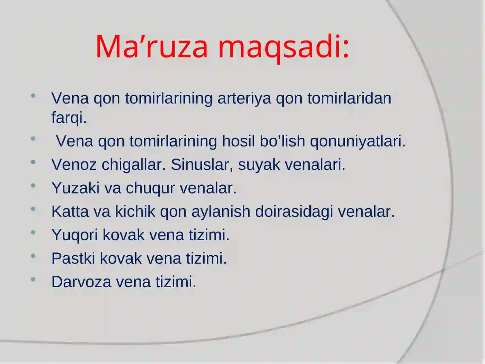 Vena tizimining funksional anatomiyasi.Kovak venalari.Darvoza venasi 2