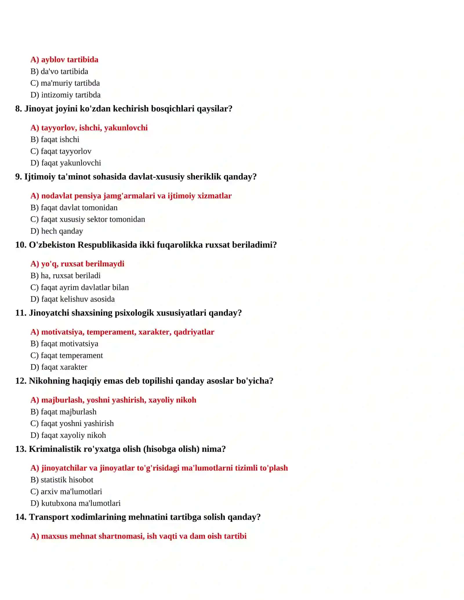 HUQUQSHUNOSLIK FANIDAN TESTLAR (1000 ta) 2