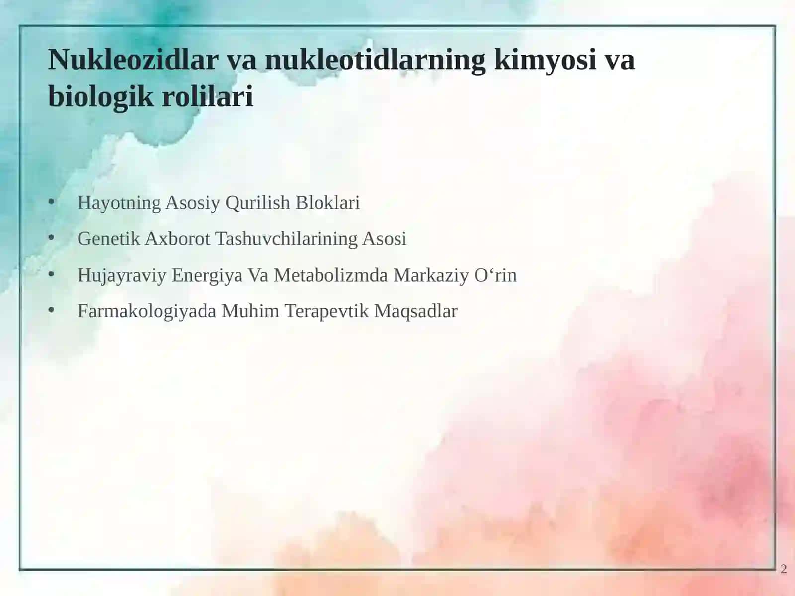 Nukleozidlar va Nukleotidlarning Kimyosi va Biologik Rollari 2