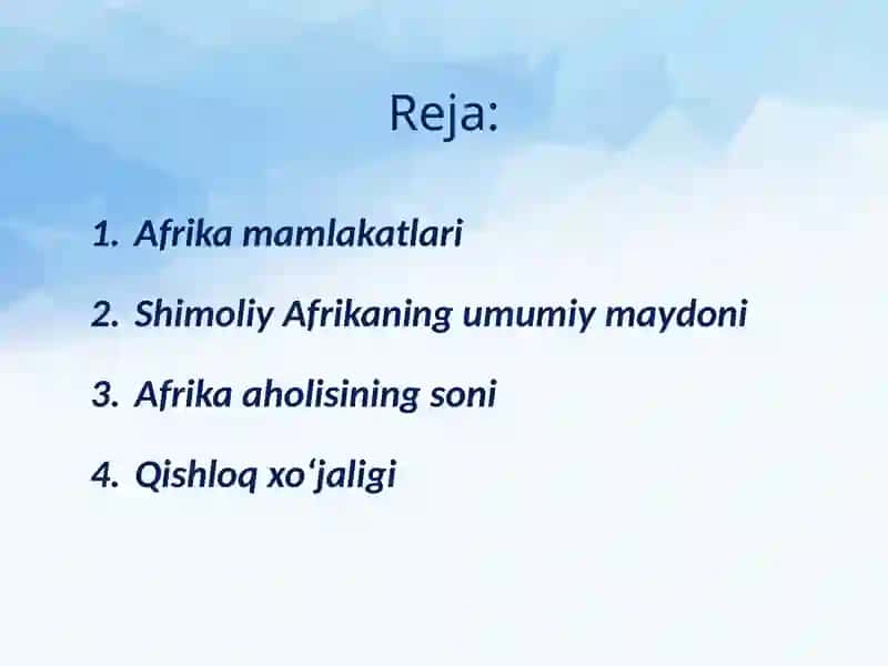 AFRIKA MAMLAKATLARIGA UMUMIY GEOGRAFIK TAVSIF 2