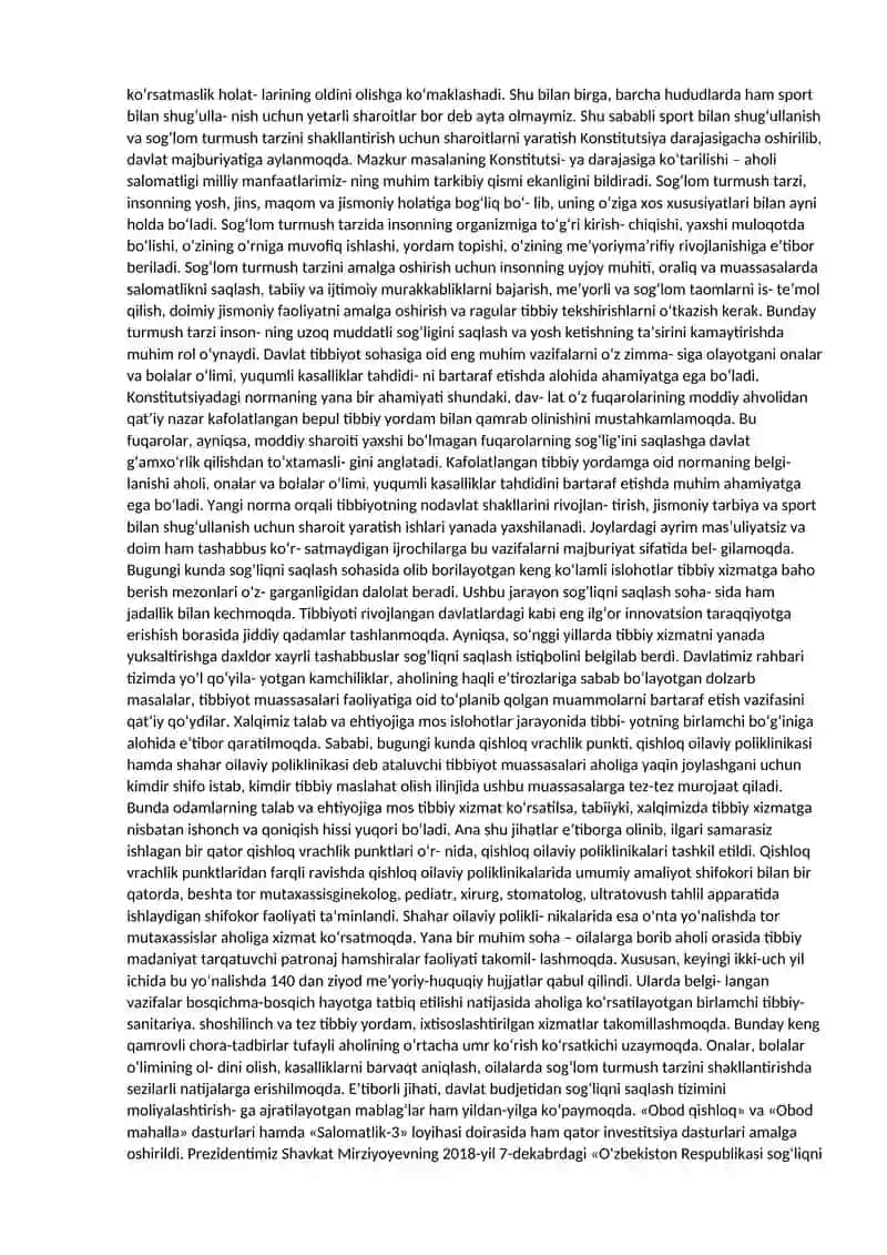 Sog‘liqni saqlash bilan bog‘liq O‘zbekistonda amalga oshiri- layotgan ishlar 2