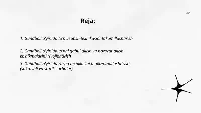 Gandboll o'yinida shugʻillanuvchilarning oʻyin texnikasini takomillashtirish va mahoratini oshirish 2