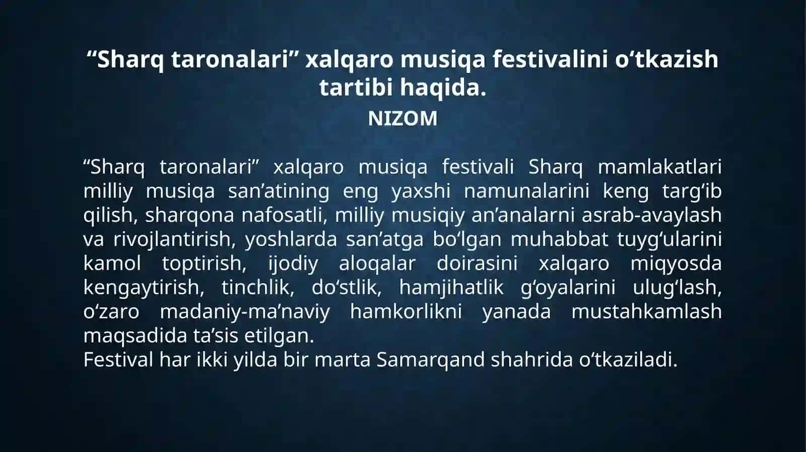 SHARQ TARONALARI XALQARO MUSIQA FESTIVALI 2