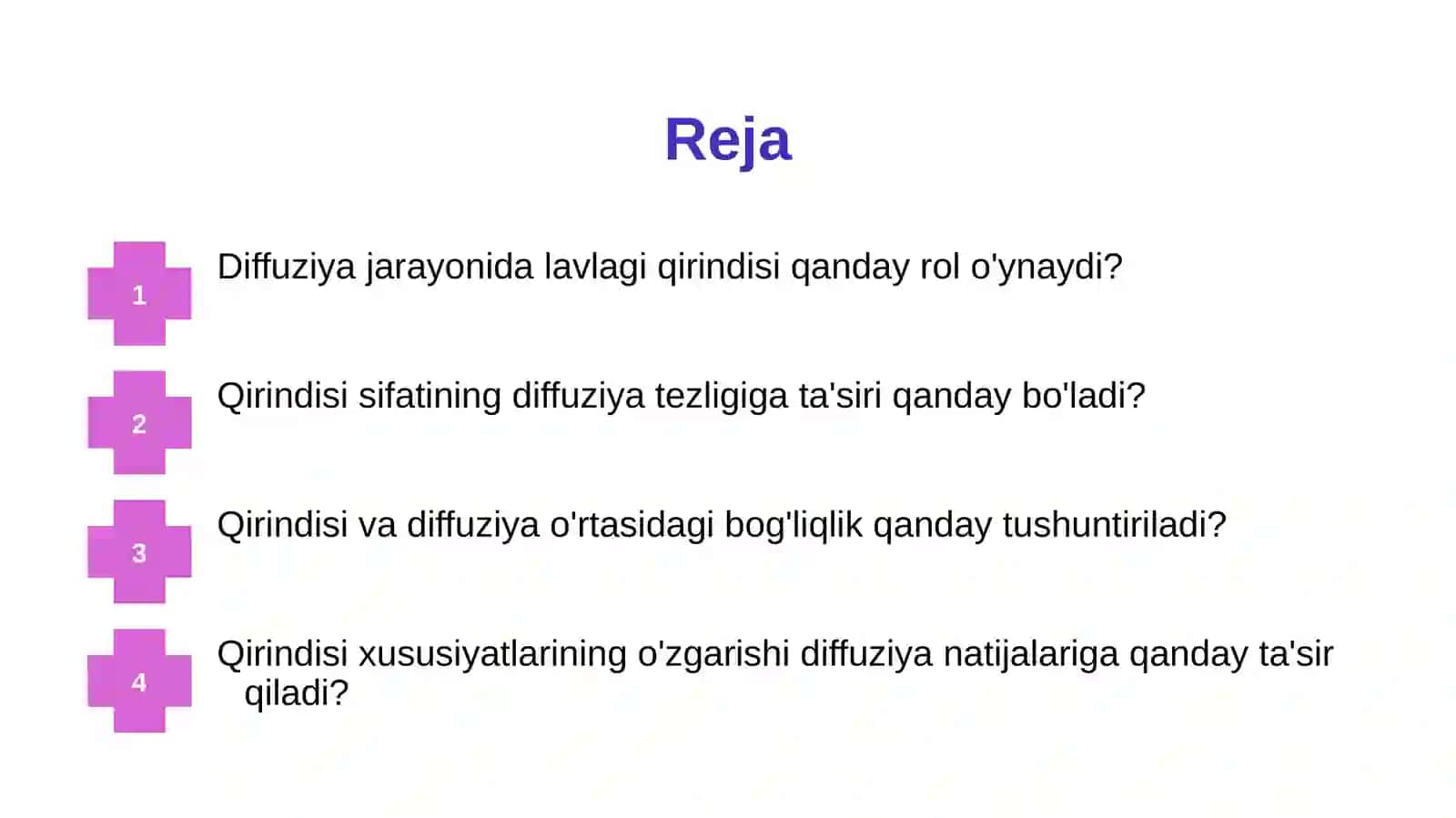 Lavlagi qirindisi va diffuziya jarayoni 2