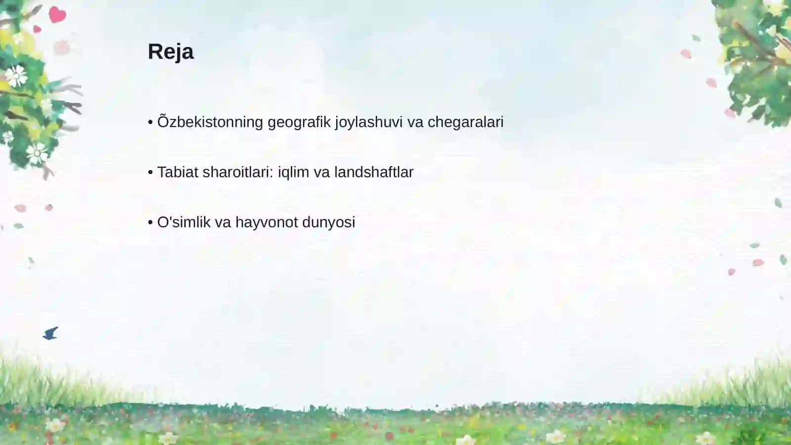 Õzbekistonning grografik chegaralari va tabiatini õziga hos hususiyatlari 2