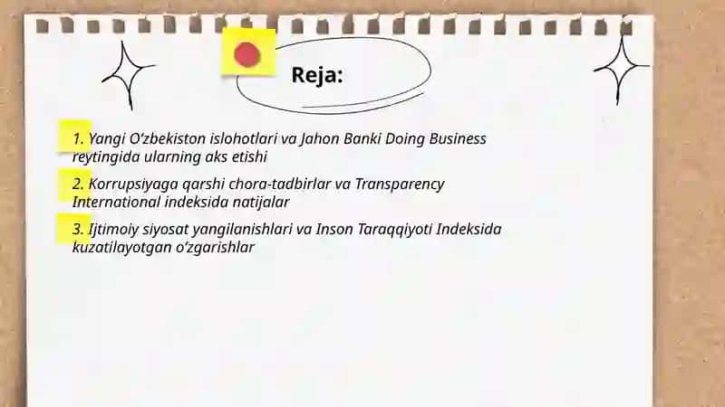 Yangi Oʻzbekiston ijtimoiy-siyosiy iqtisodiy va madaniy hayotida roʻy berayotgan oʻzgarishlarning xalqaro reyting va indekslarda ask etish 2