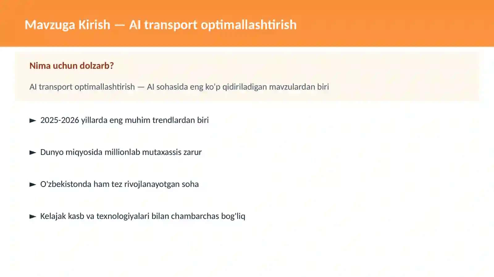 AI transport optimallashtirish 2