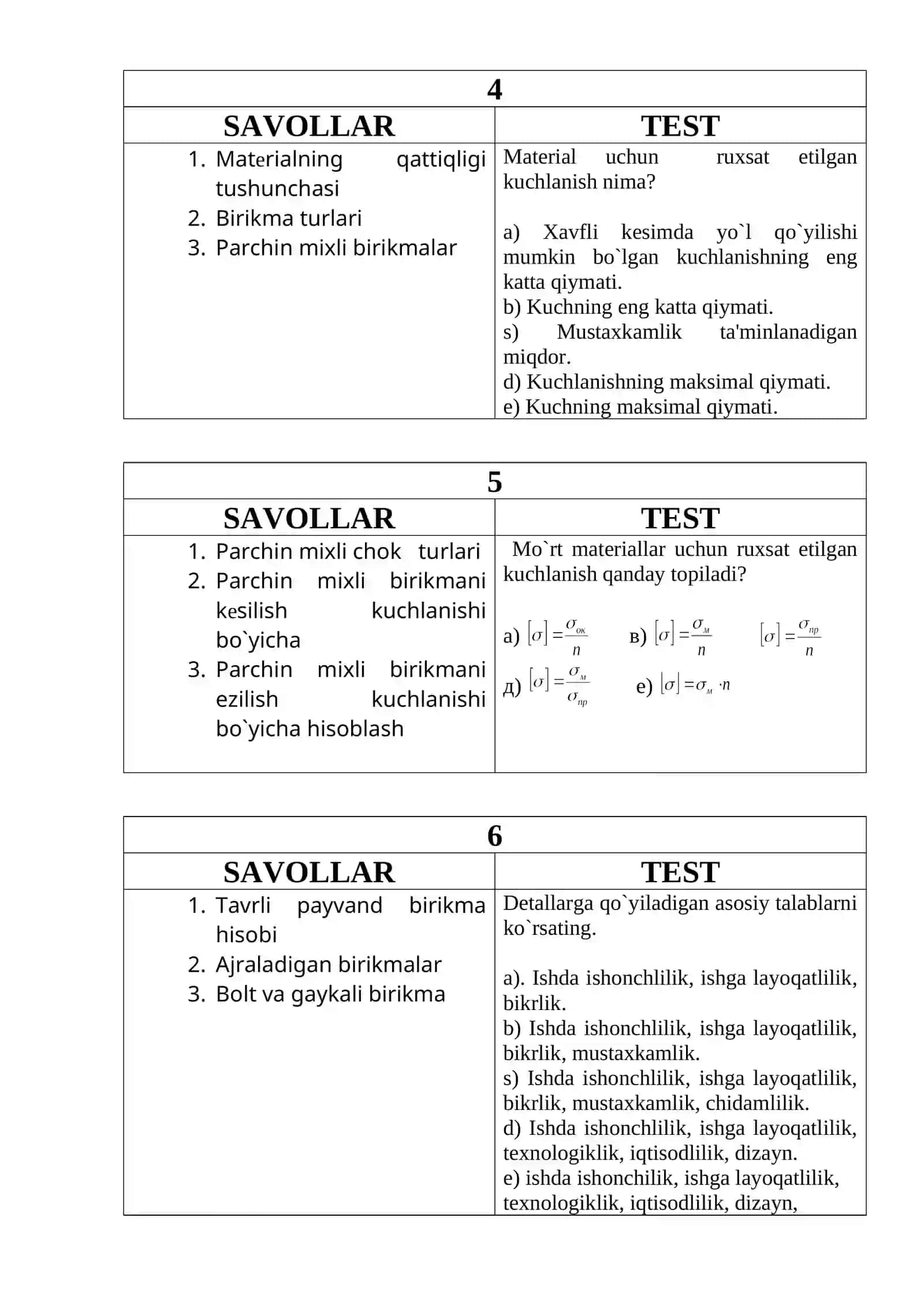 Texnika SAVOLLAR TEST 2