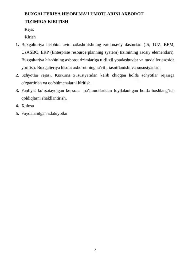 Buxgalteriya hisobi ma'lumotlarini axborot tizimiga kiritish 2