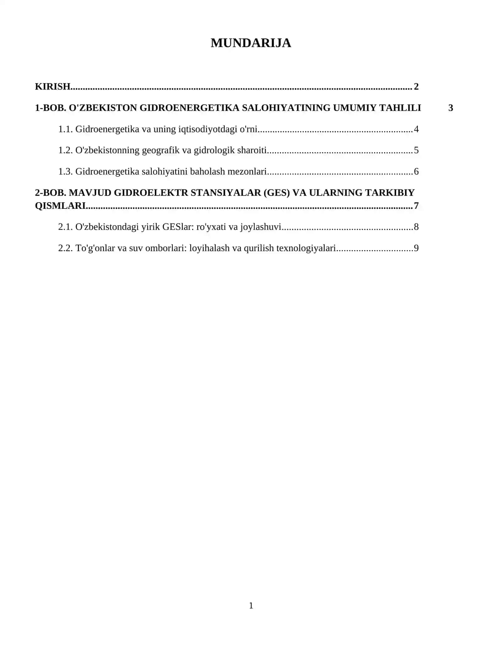 O'zbekiston gidroenergetika salohiyati va mavjud gidroelektr stansiyalar 2