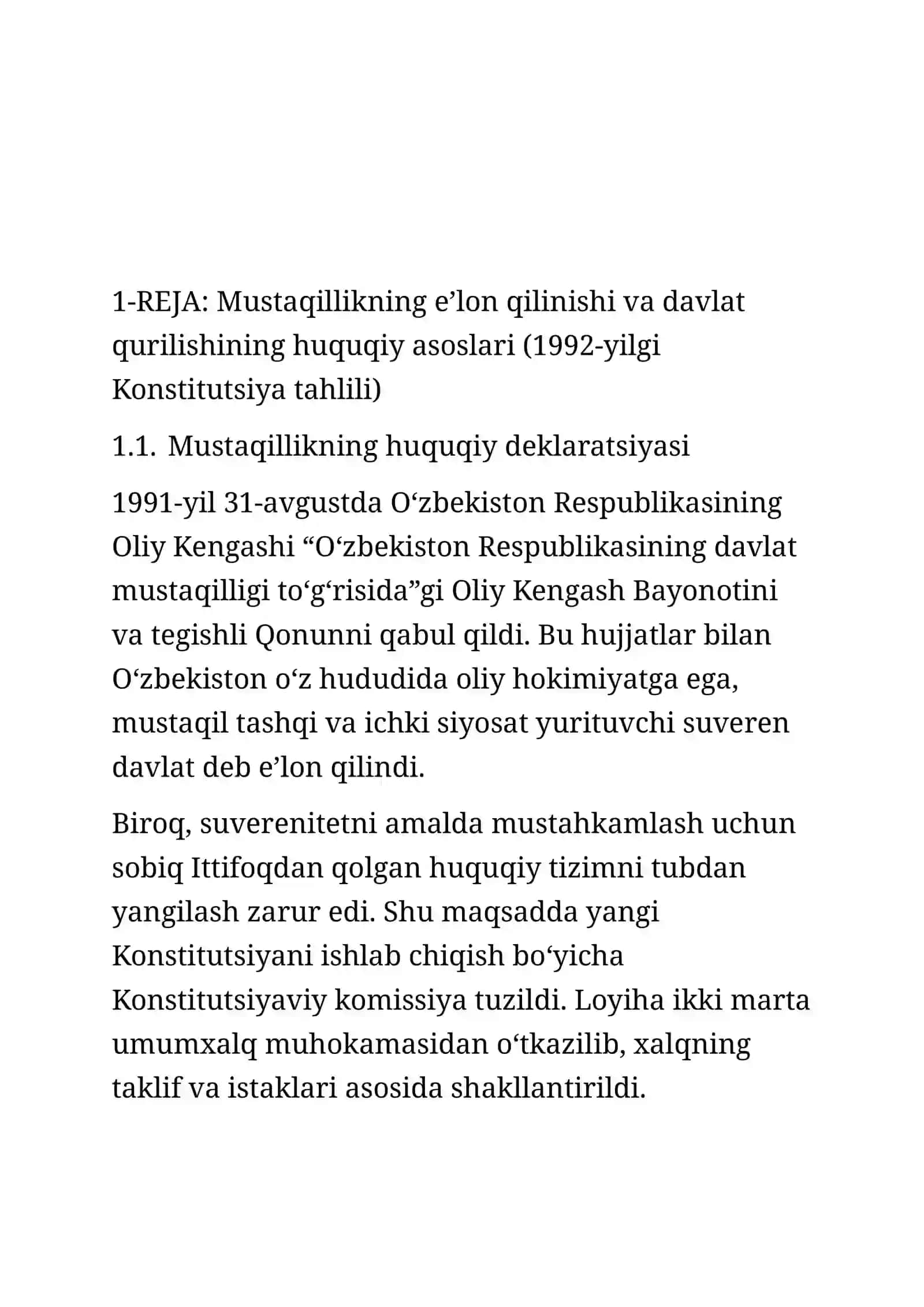 Mustaqil ish: 1991–2000-yillarda O‘zbekistonda amalga oshirilgan siyosiy islohotlar 2