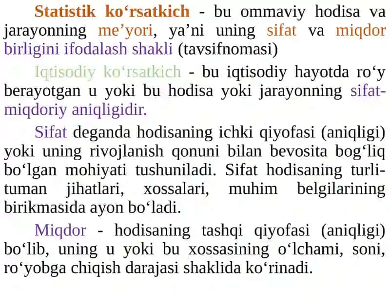 Statistik ko’rsatkichlar 2