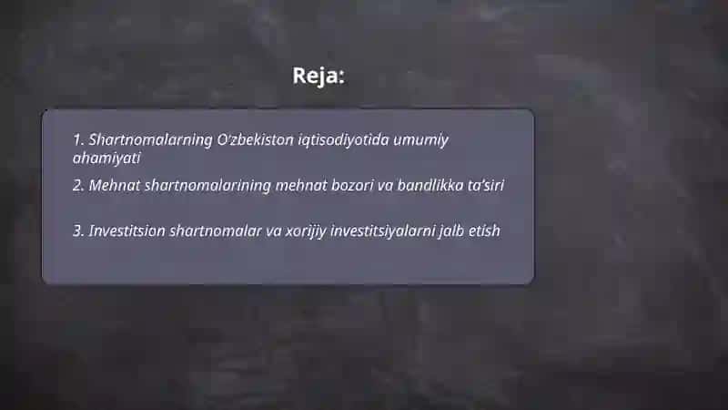 Shartnomalarning Oʻzbekiston iqtisodiyotida umumiy ahamiyati 2