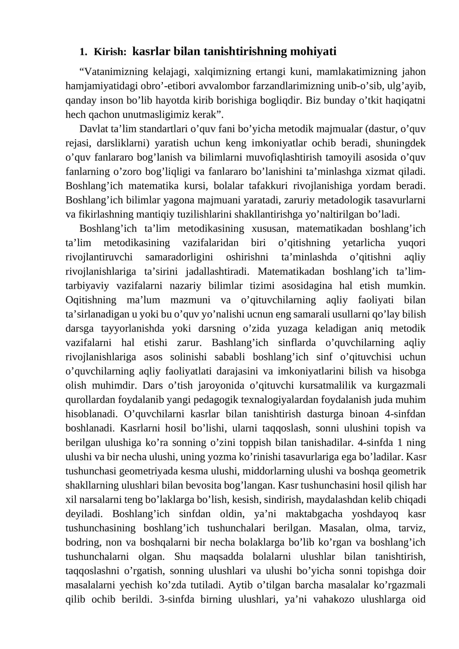 O’quvchilarni kasr tushunchasi bilan tanishtirish metodikasi 2