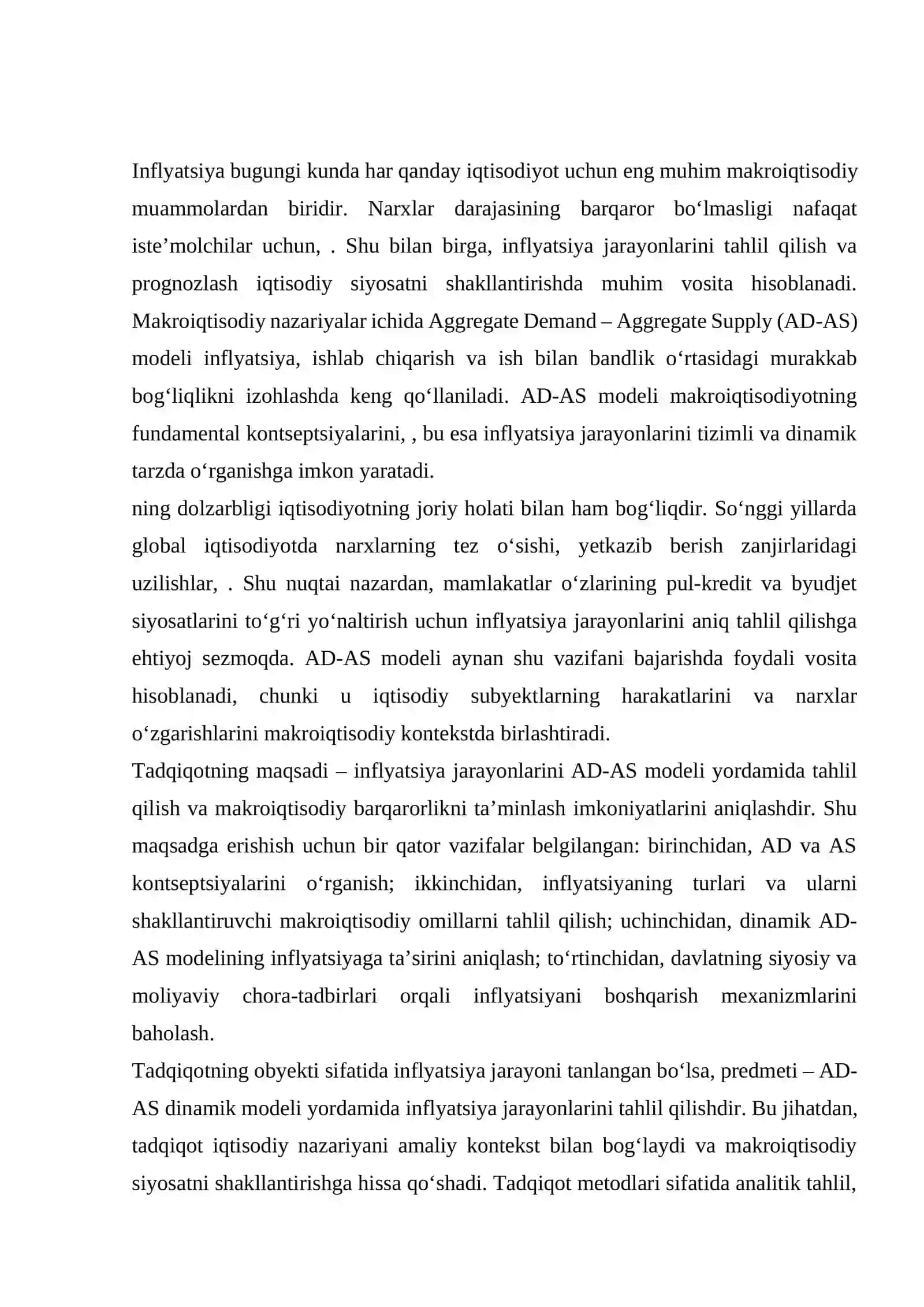 Dinamik ad-as modeli yordamida inflyatsiya jarayonlarini tahlil qilish 2