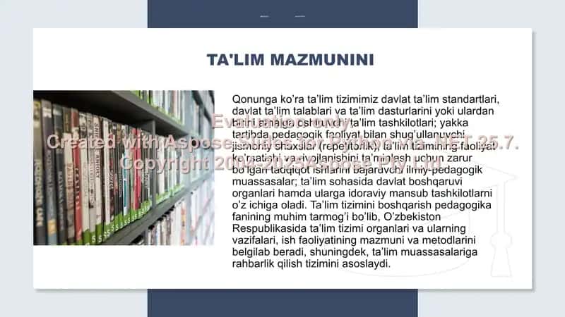 Ta’lim mazmunini aks ettiruvchi hujjatlar (Davlat ta’lim standarti, o‘quv rejasi va o‘quv dastur) 2