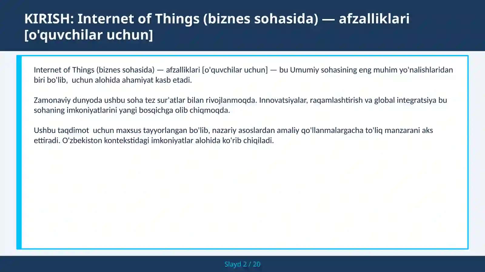 INTERNET OF THINGS (BIZNES SOHASIDA) — AFZALLIKLARI [O'QUVCHILAR UCHUN] 2