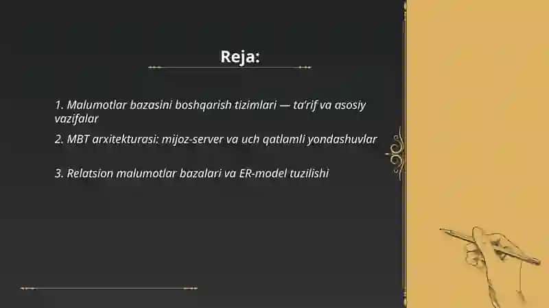 Malumotlar bazasini boshqarish tizimlari 2
