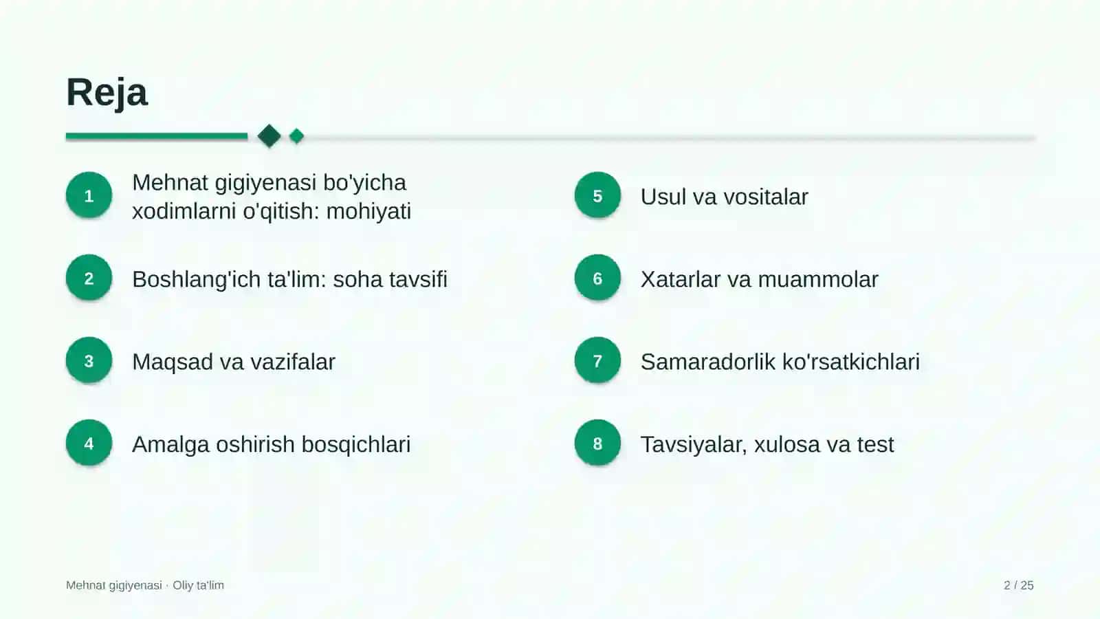 Mehnat gigiyenasi bo'yicha xodimlarni o'qitish 2