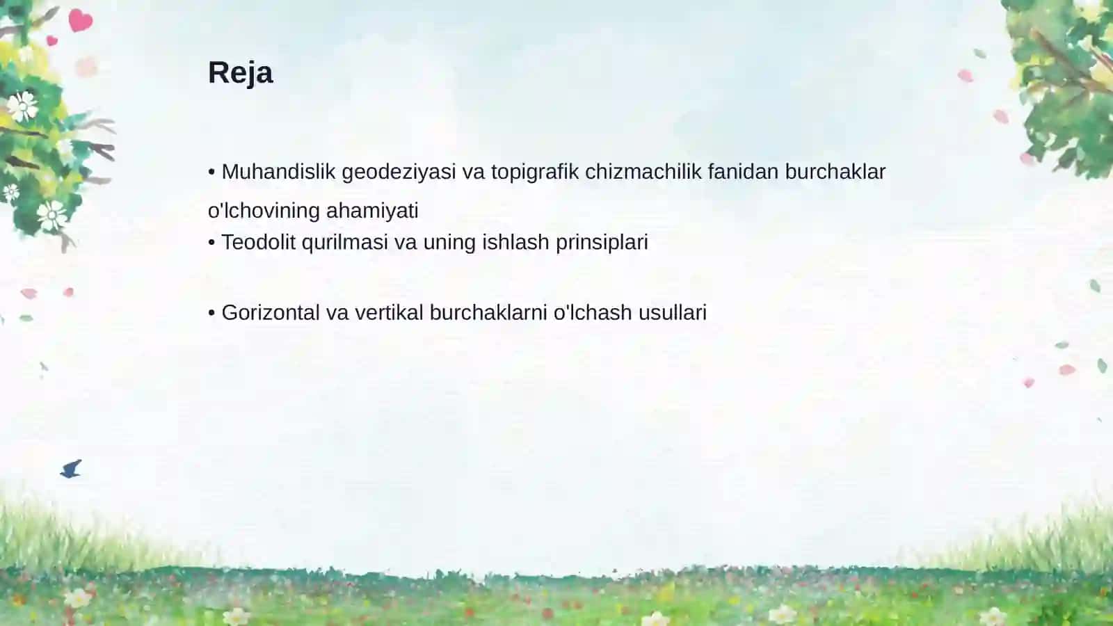Gorizontal va vertikal burchaklarni olchash. Teodolit syomkasi 2