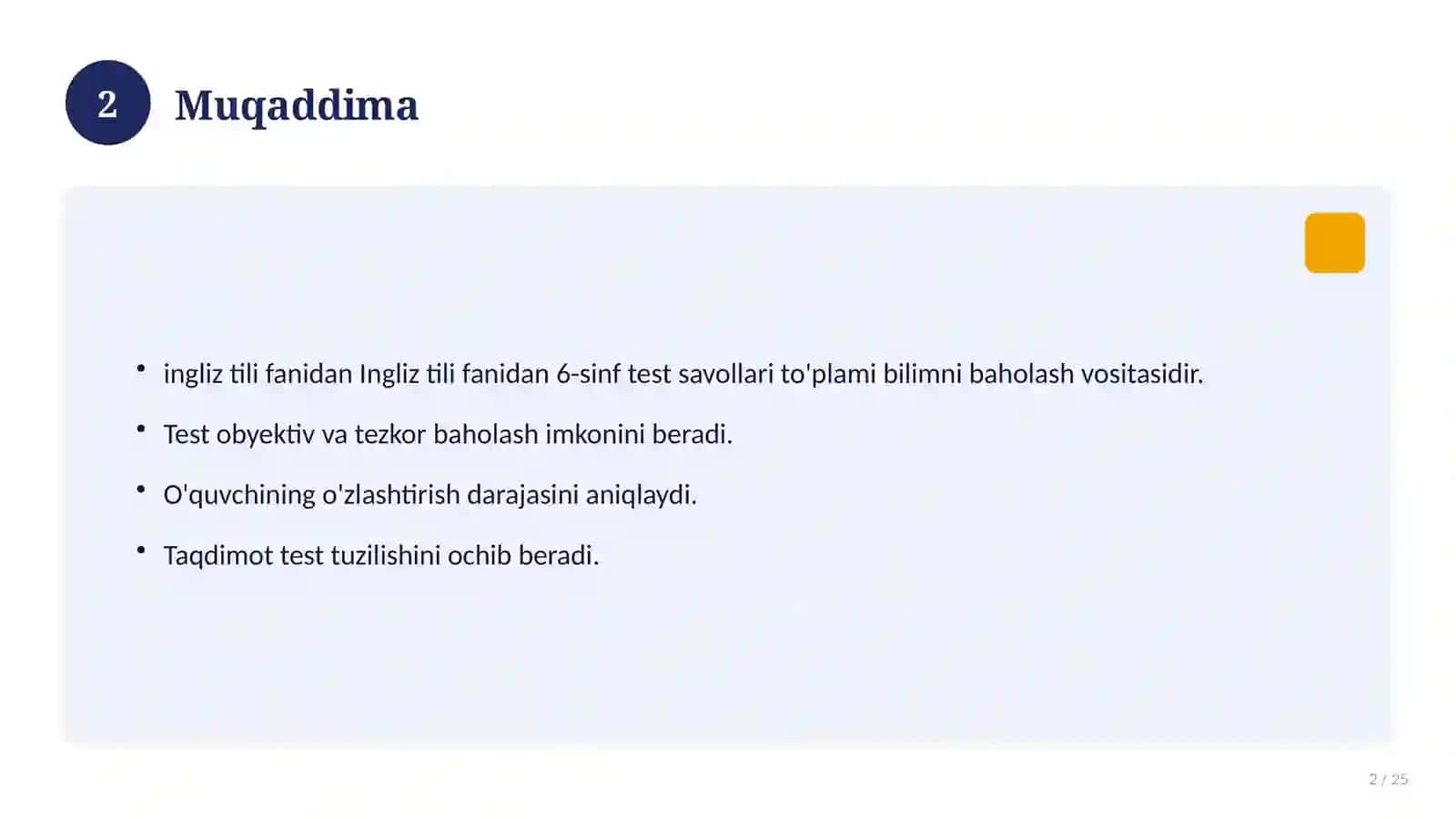 Ingliz tili fanidan 6-sinf test savollari 2