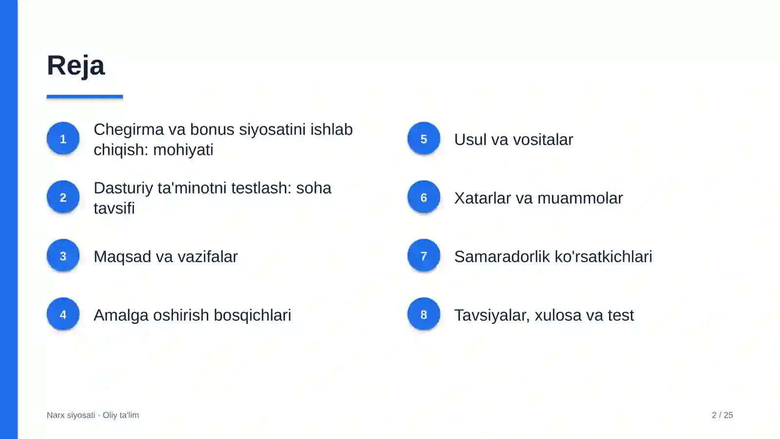 dasturiy ta'minotni testlash sohasida chegirma va bonus siyosatini ishlab chiqish 2810 2