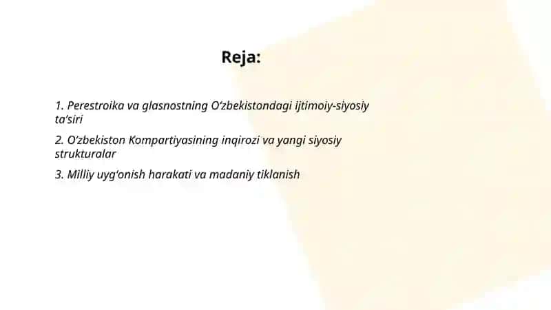 Perestroika va glasnostning Oʻzbekistondagi ijtimoiy-siyosiy taʼsiri 2
