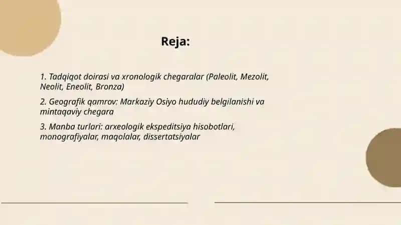 Markaziy Osiyaning ibtidoiy davri tarixiga oid adabiyotlar bibligrafiyasi royhatini tuzish 2