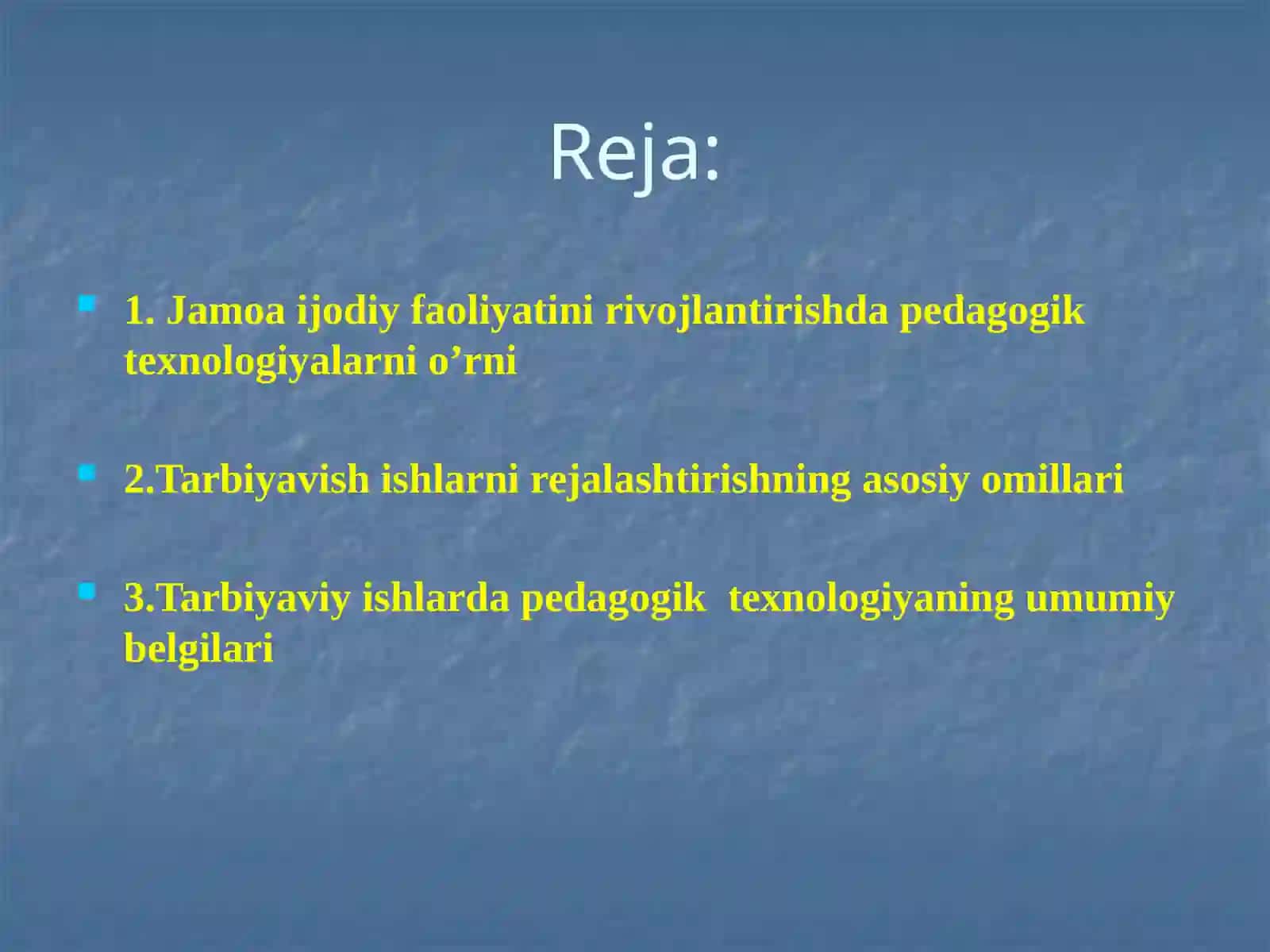 Tarbiyaviy ishlari rejasini yaratish texnologiyasi 2