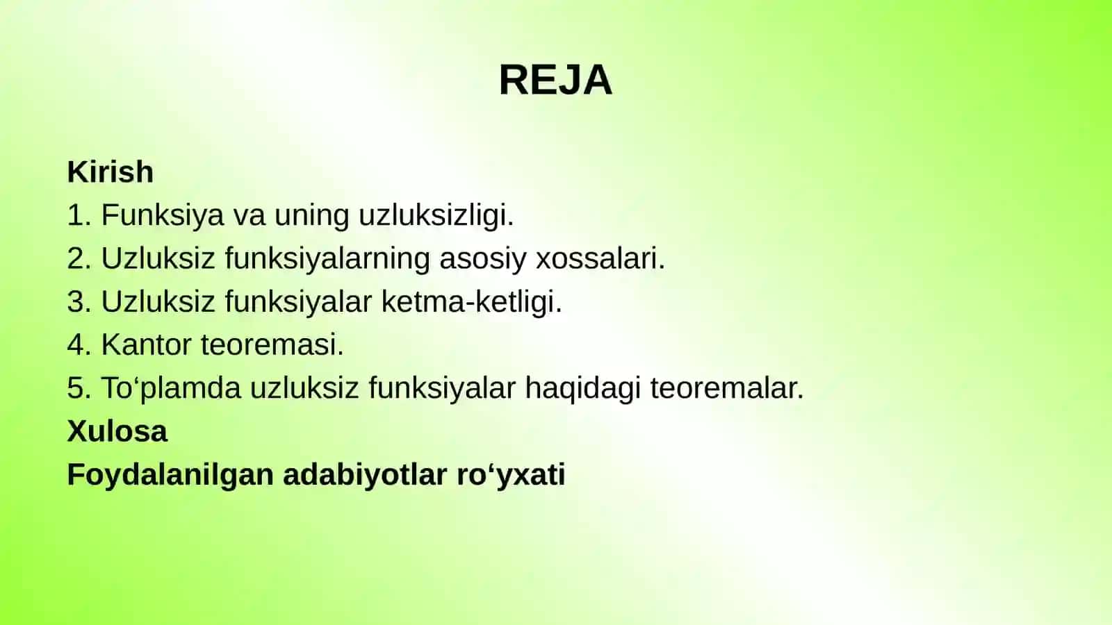 Bir o‘zgaruvchili uzluksiz funksiyalar kurs ishi taqdimoti 2