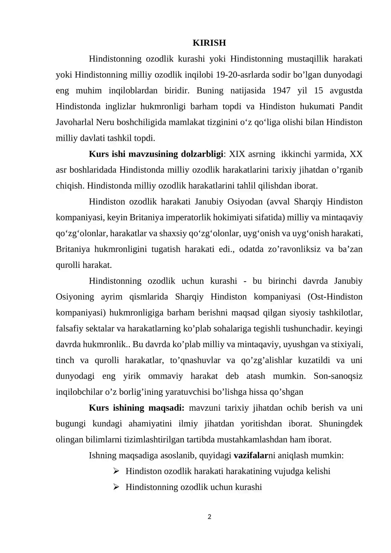 XIX ASRNING IKKINCHI YARMIDA, XX ASR BOSHLARIDADA HINDISTONDA MILLIY OZODLIK HARAKATI 2
