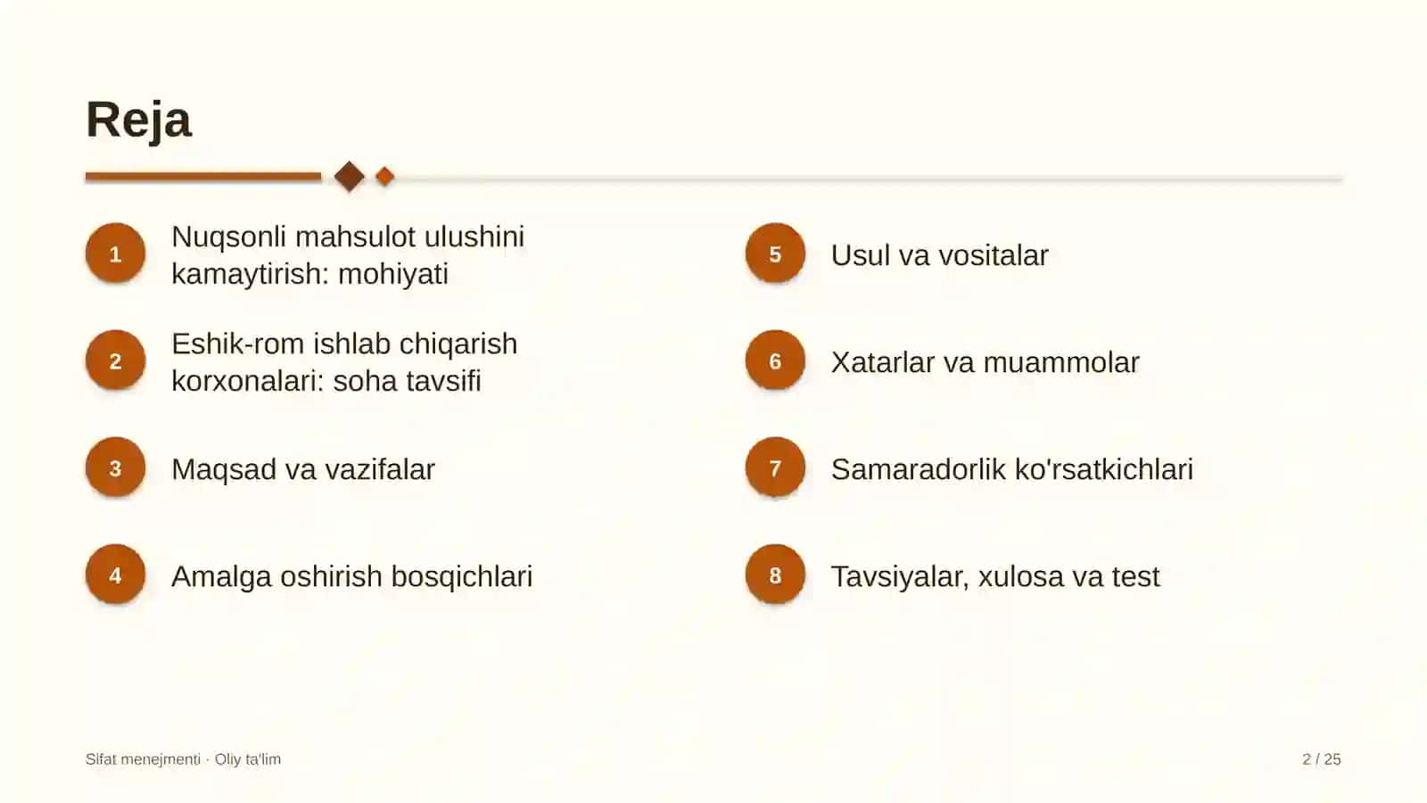 eshik rom ishlab chiqarish korxonalarida nuqsonli mahsulot ulushini kamaytirish dasturini amalga oshirish 7063 2