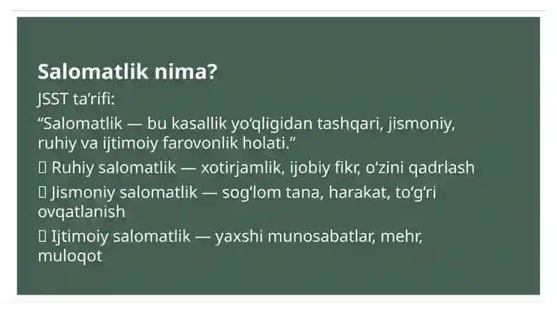 Salomatlik va uni aniqlovchi     omillar 2