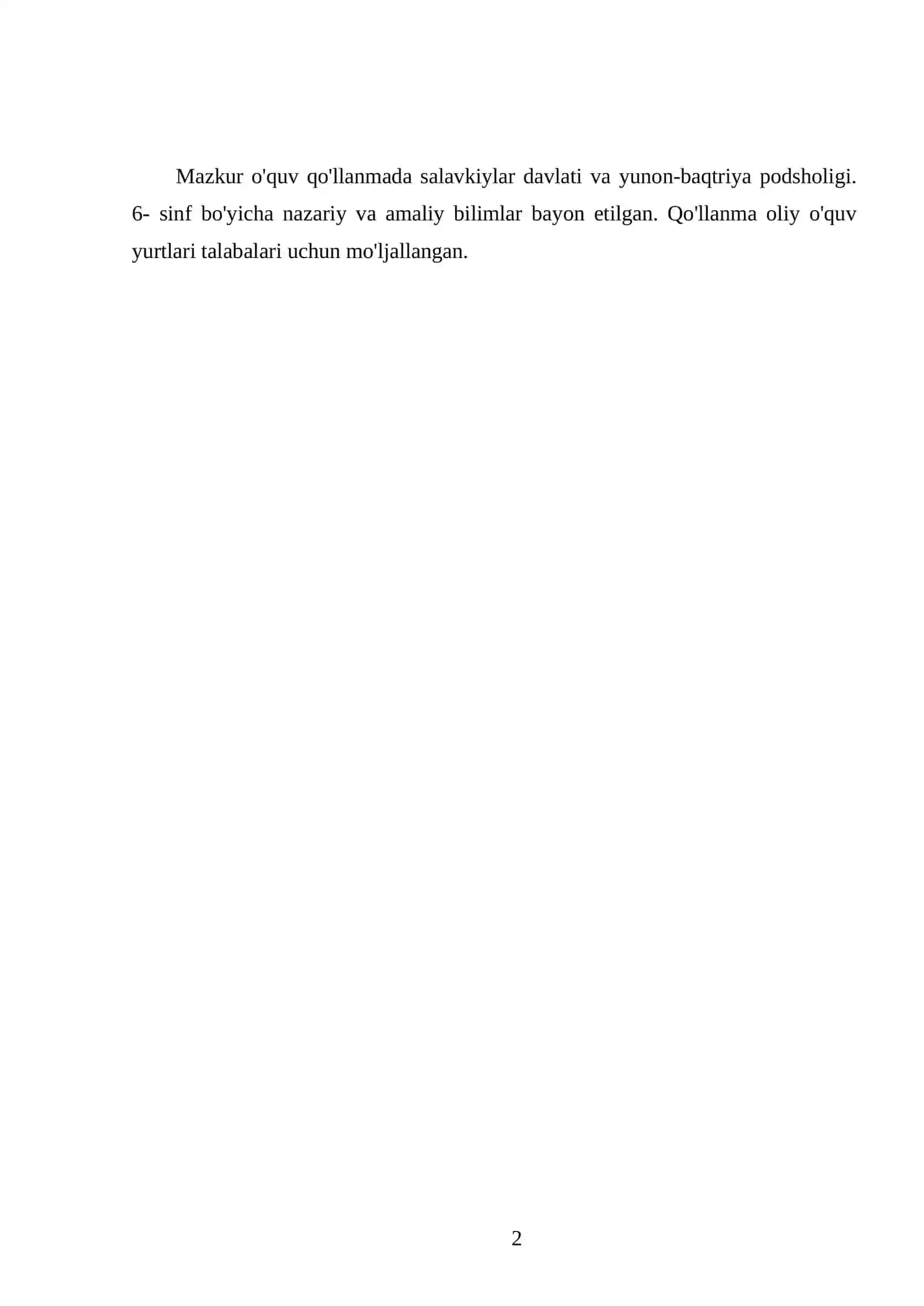 SALAVKIYLAR DAVLATI VA YUNON-BAQTRIYA PODSHOLIGI. 6- SINF 2