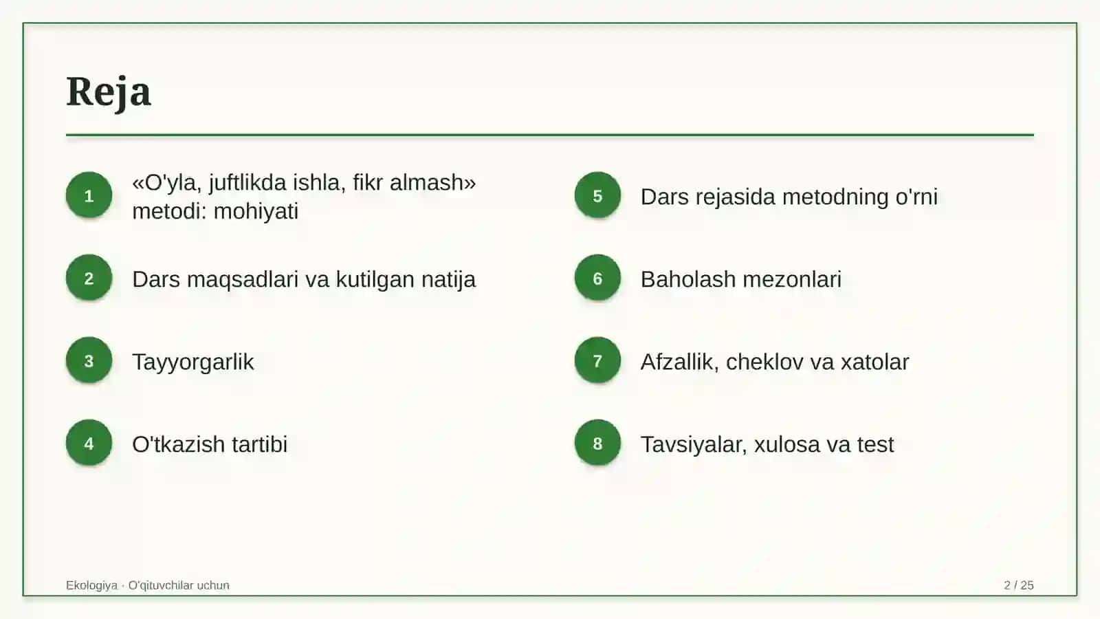 ekologiya darslarida o'yla juftlikda ishla fikr almash metodidan foydalanish 8680 2
