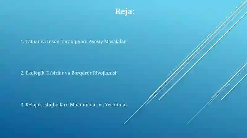 Tabiat va Inson Taraqqiyoti: Asosiy Masalalar 2