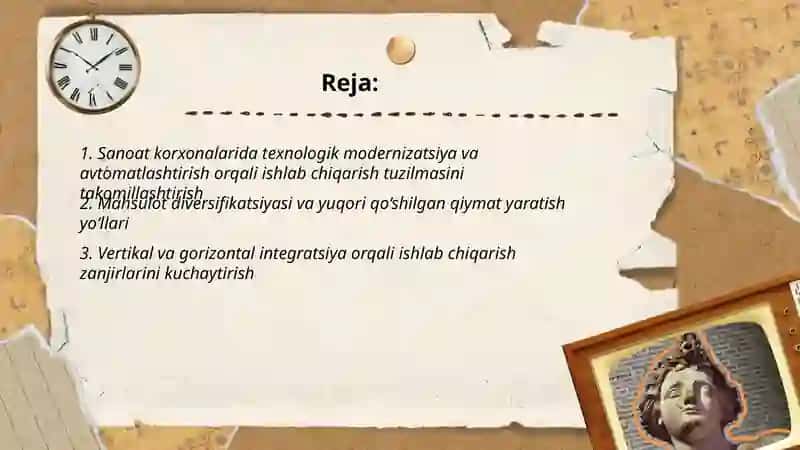 Iqtisodiyotni tarkibiy oʻzgartirish jarayonlarini chuqurlashtirish sharoitida sanoat korxonalari ishlab chiqarish tuzilmasini takomillashtirish yoʻllari 2