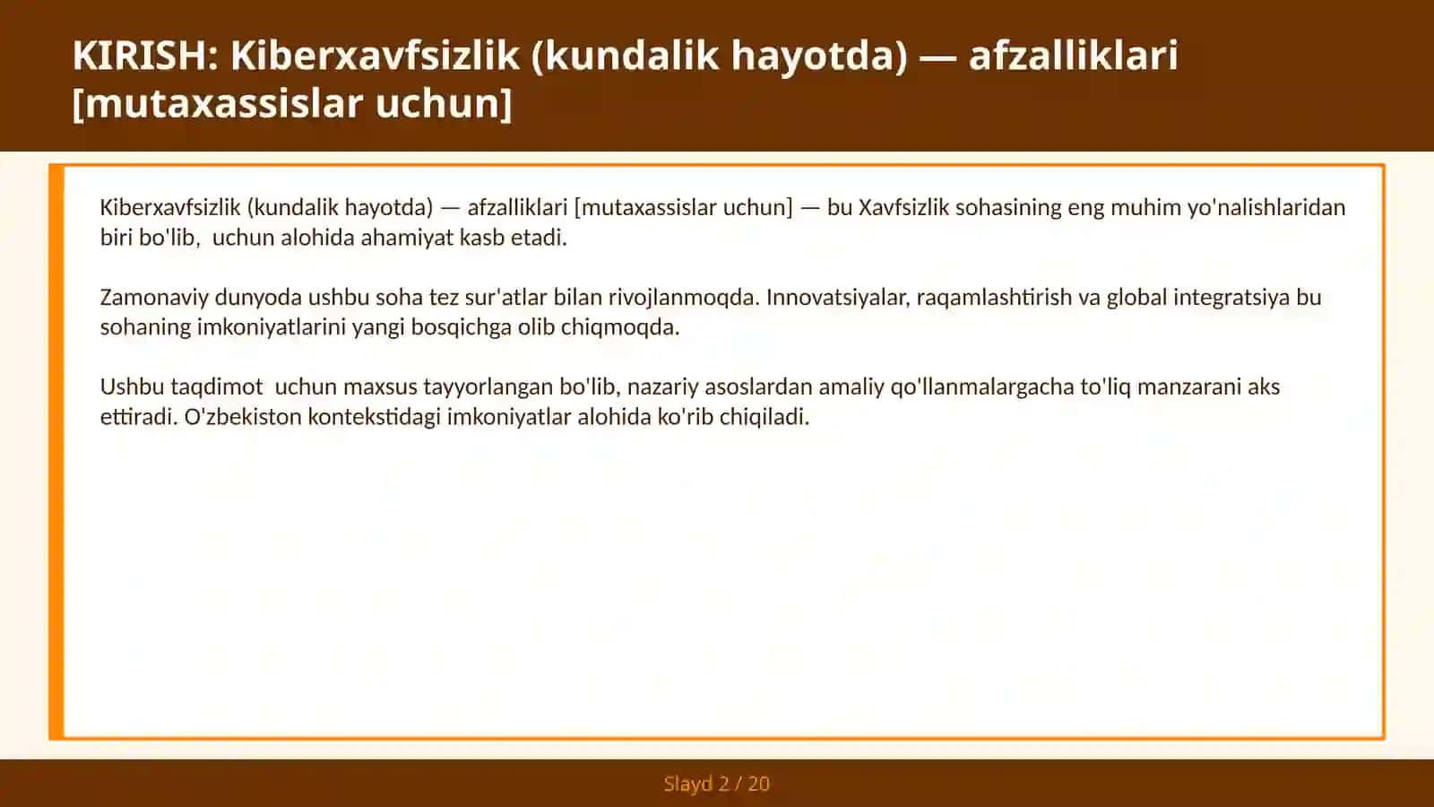 KIBERXAVFSIZLIK (KUNDALIK HAYOTDA) — AFZALLIKLARI [MUTAXASSISLAR UCHUN] 2