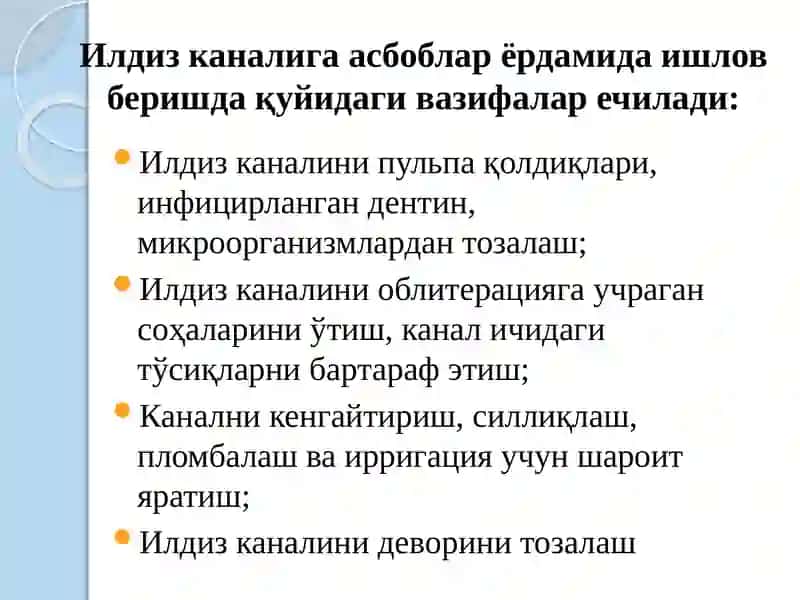 Илдиз каналларини тозалаш ва шакллантириш 2
