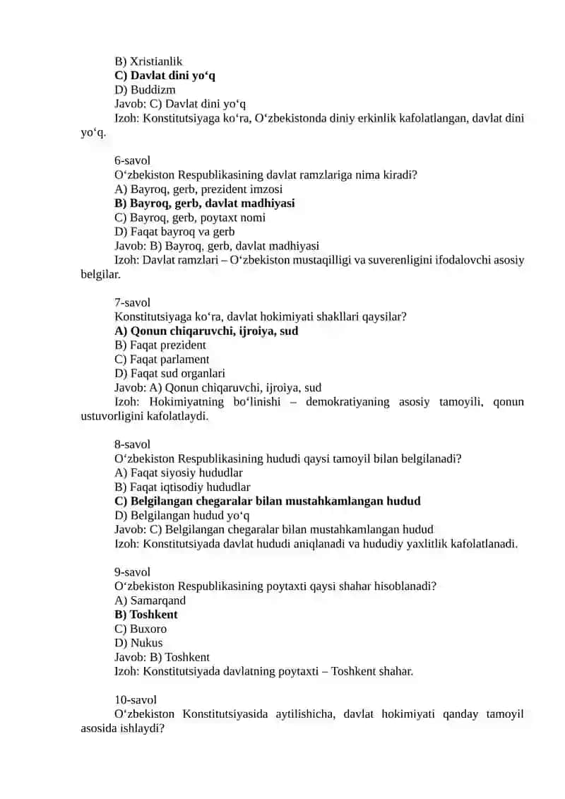 Qonun va qarorlar maktab maslahatchisi bo’yicha testlar 2