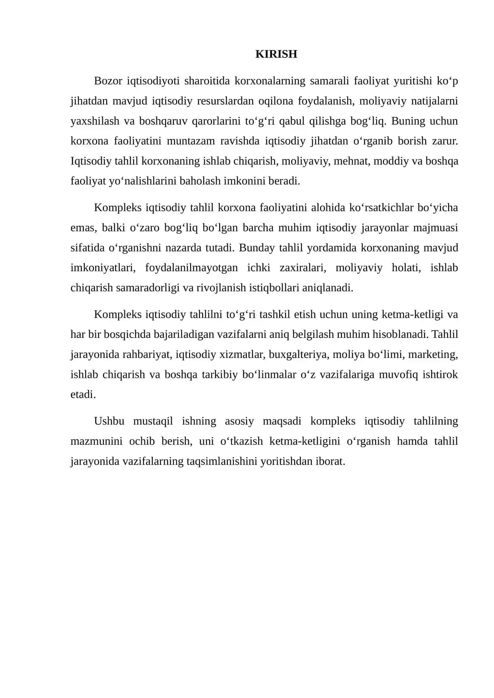 KOMPLEKS IQTISODIY TAHLIL O‘TKAZISHNING KETMA-KETLIGI VA VAZIFALARNING TAQSIMLANISHI 2