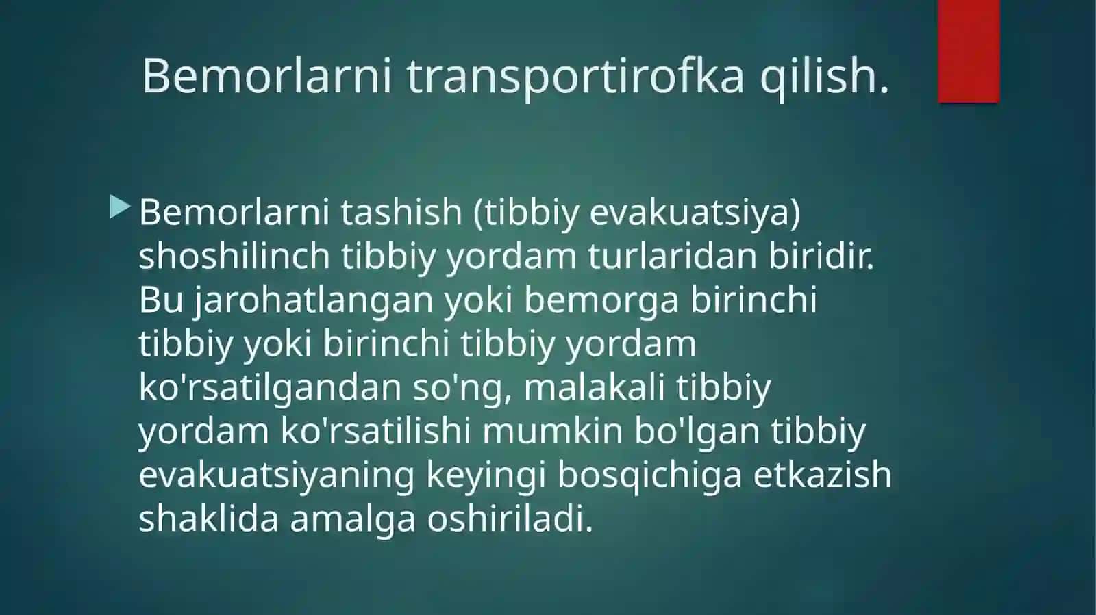 Jarohatlangan odamlarni transportda tashish 2