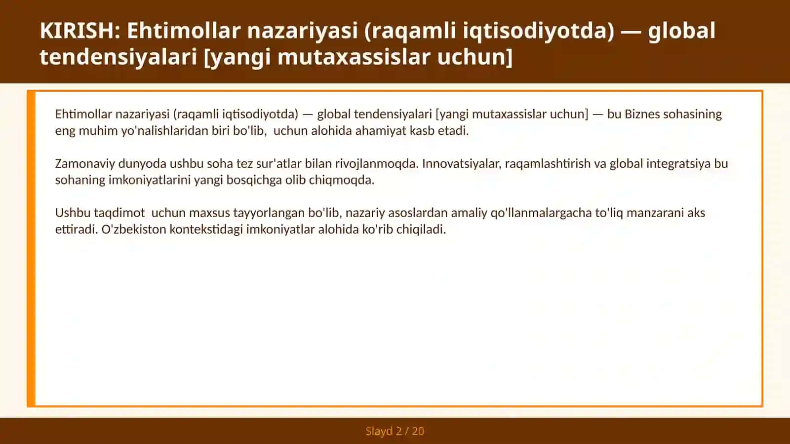 Ehtimollar nazariyasi (raqamli iqtisodiyotda) — global tendensiyalari [yangi mutaxassislar uchun] 2