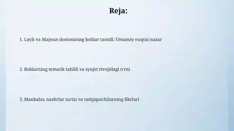 Layli va Majnun dostonining boblar buyicha tasnifi 2