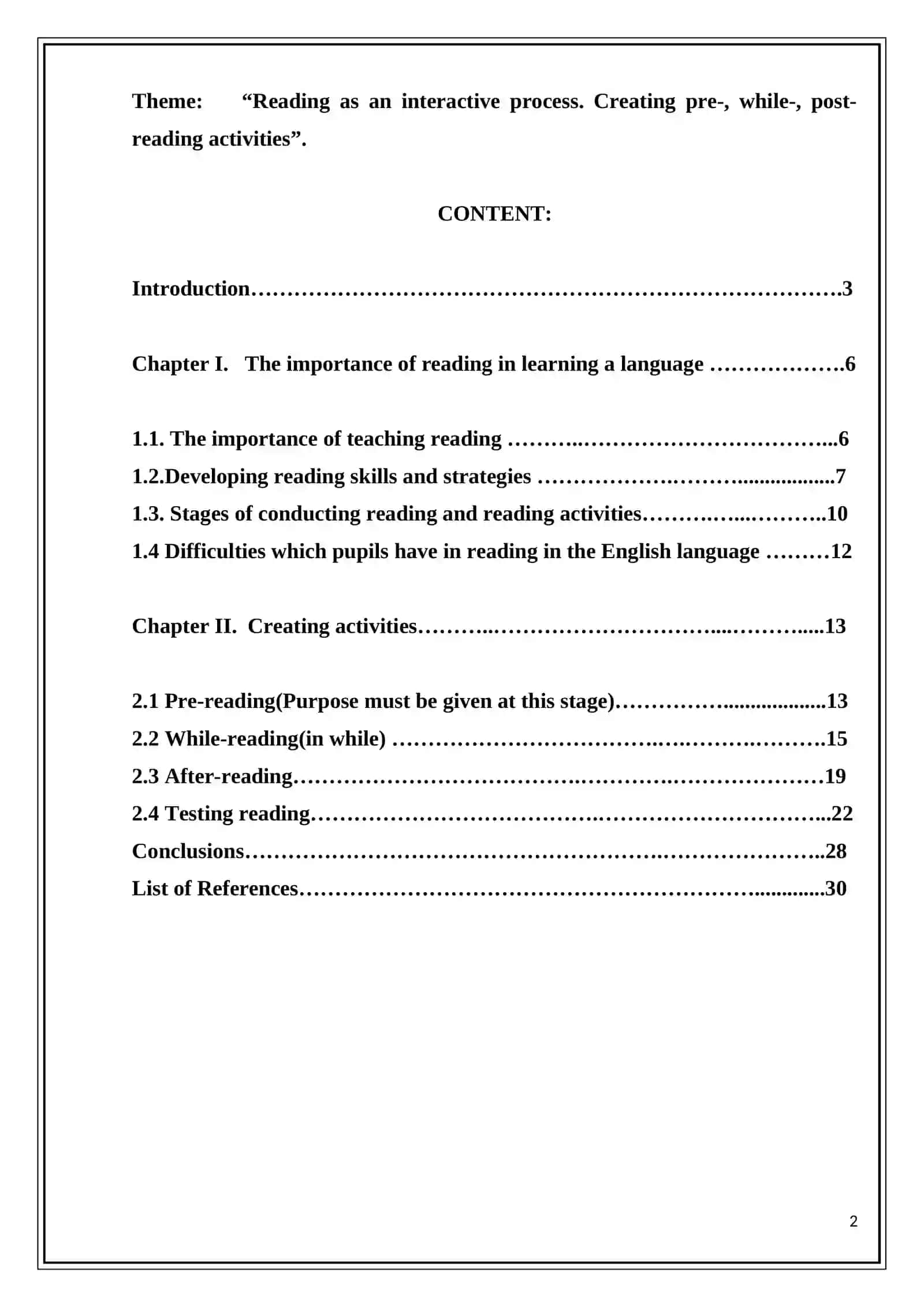Reading as an interactive process. Creating pre-, while-, post-reading activities 2