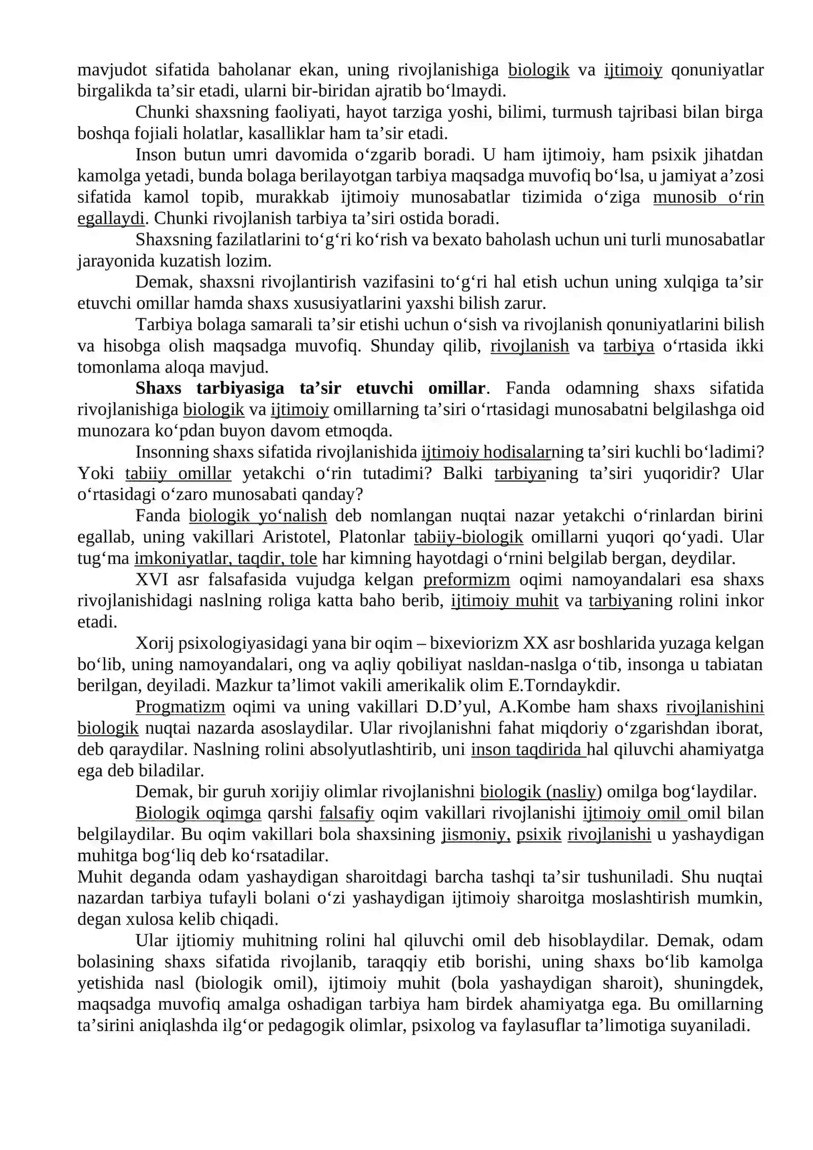 Shaxs rivojlanishi, tarbiyasi va ijtimoiylashuvi 2